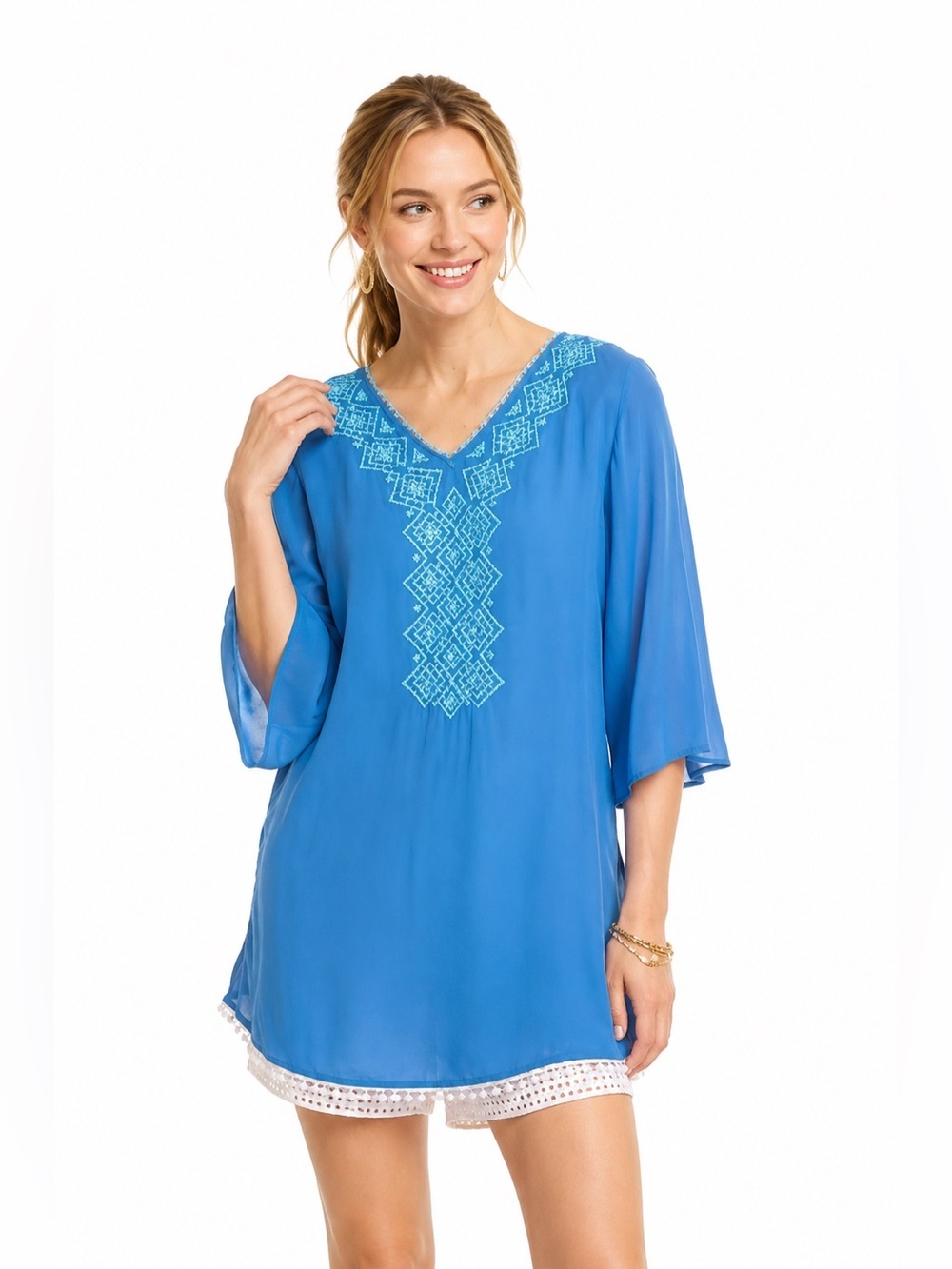 Lilly Pulitzer Blue Tunic with Embroidery Size SP